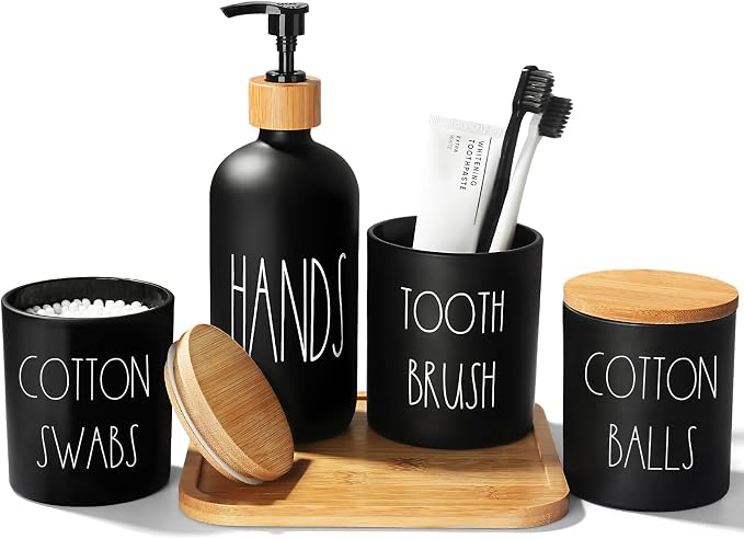 Matte Black Bathroom Accessories Set, Soap Dispenser and Toothbrush Holder Set by ALPIRIRAL