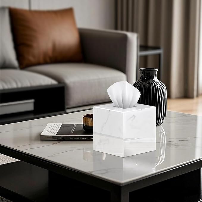 SILUT Tissue Box Cover Square, Marble Texture Tissue Box Holder, Decorative - Image 3