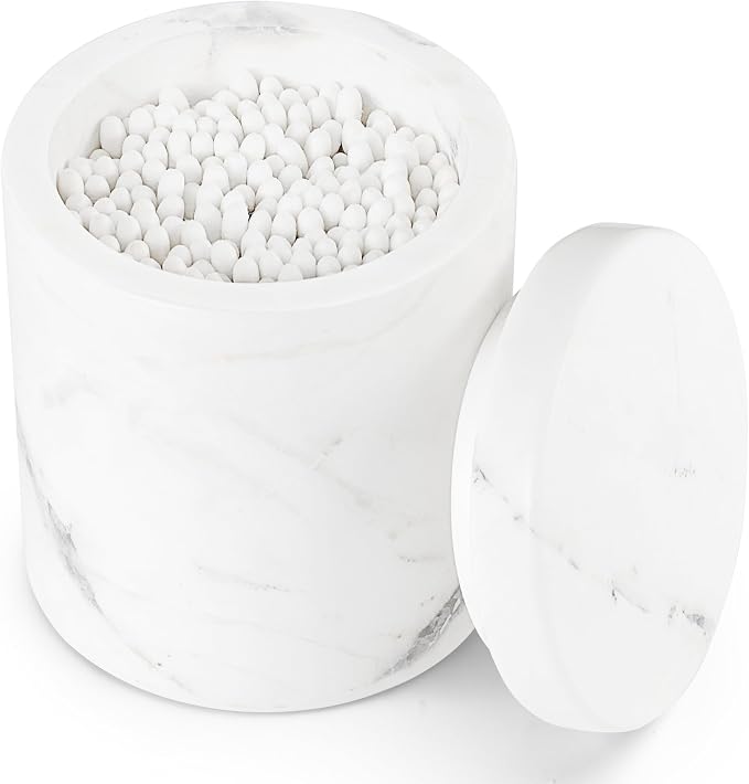 Natural Marble Canister, Cotton Swab Holder by Nanshop