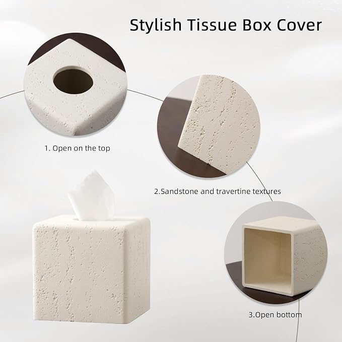 Tissue Box Cover Square, Resin Facial Tissue Holder Covers Toilet Paper Holder - Image 3