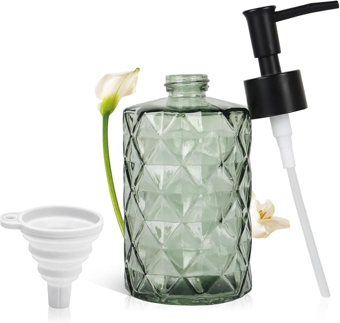 Green Glass Soap Dispenser, 11 Oz/330ml Liquid Hand Lotion Dispenser Set by YTDTKJ