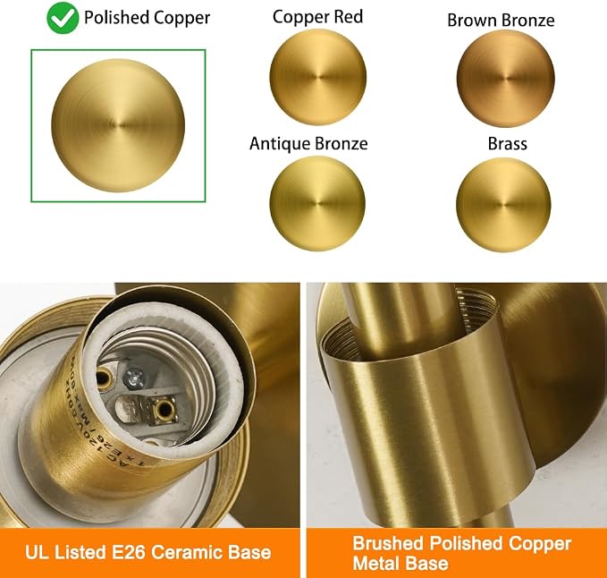 Gold Wall Sconces Set of 2, Hardwired Bathroom Vanity Light Fixture, Brass - Image 5