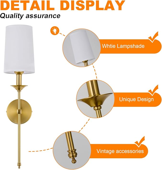 PASSICA DECOR Hardwired Wall Sconces Set of 2 Candle Gold Wall Light - Image 3