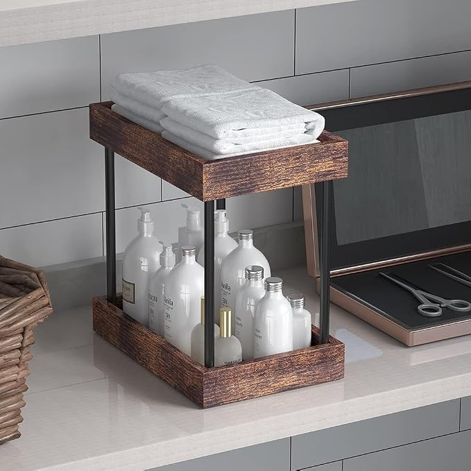 2 Tier Bathroom Organizer Countertop, Wooden Bathroom Trays - Image 6