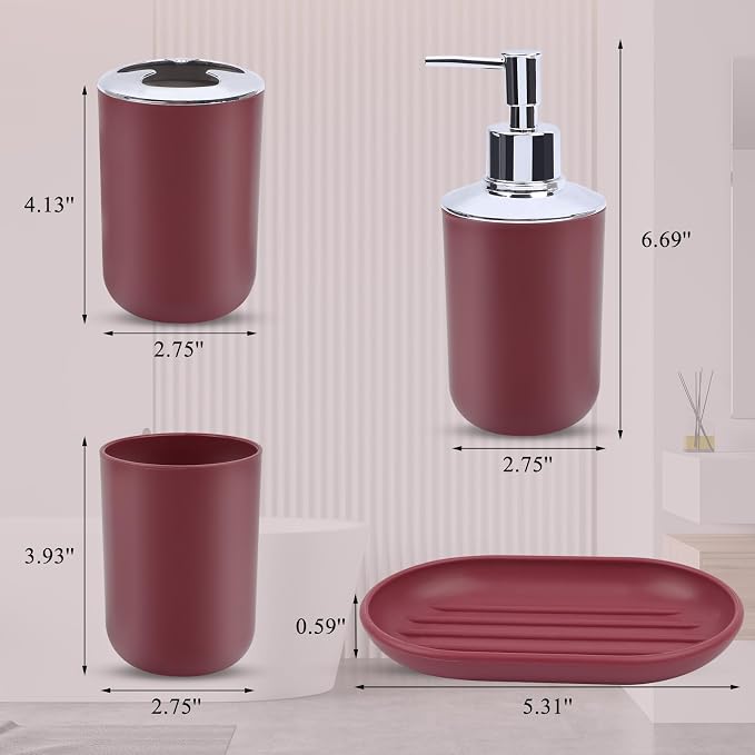 4 Piece Bathroom Accessories Set, Plastic Bathroom Accessory Set, Toothbrush - Image 2