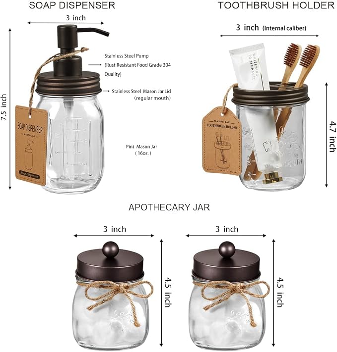 Amolliar Mason Jar Bathroom Accessories Set - Image 5