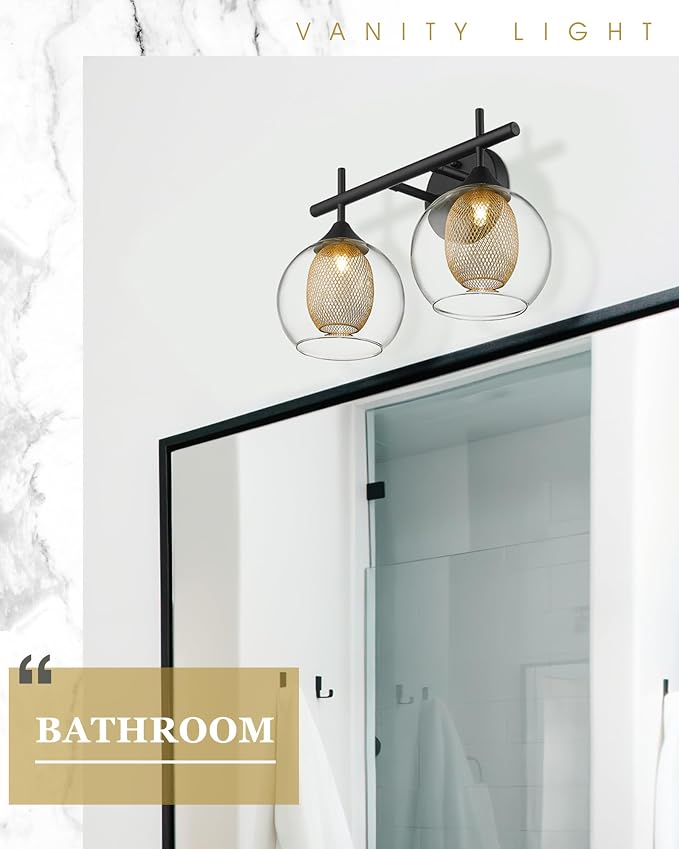 Black and Gold Bathroom Light Fixture, Farmhouse Wall Sconce Lighting - Image 6