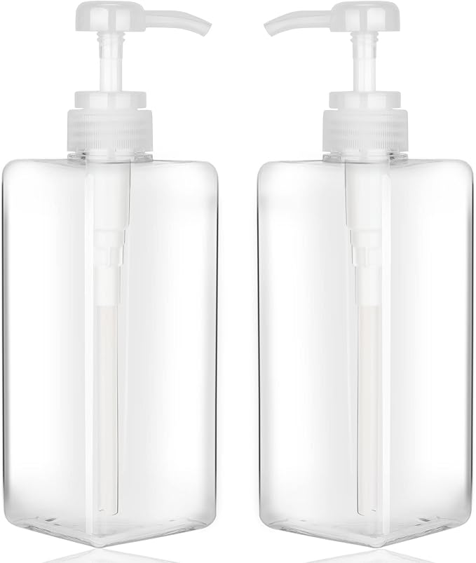 Pump Bottle Dispenser 22oz/650ml Jansburg 2Pack Refillable Square Plastic by Jansburg