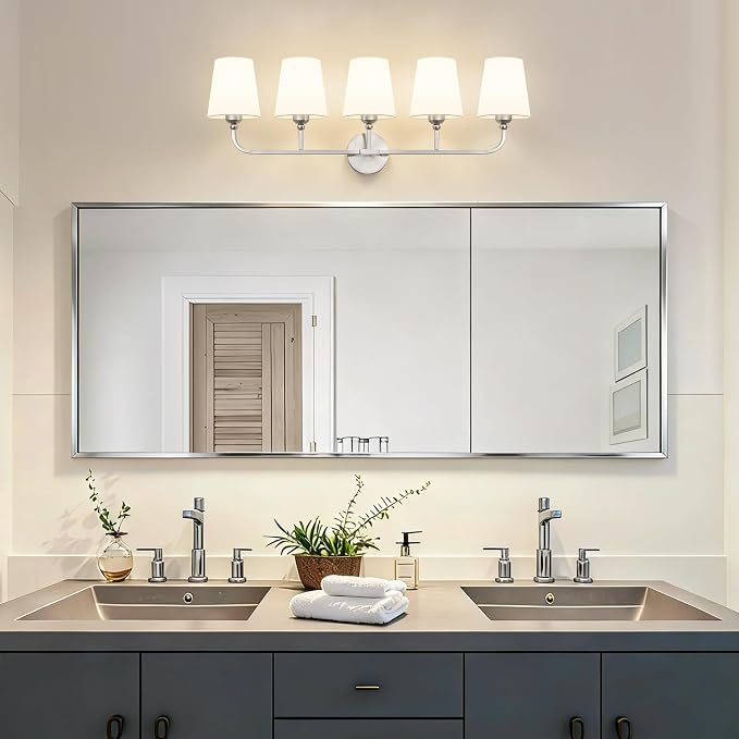 Bathroom Vanity Light, Brushed Nickel Bathroom Light Fixtures, 5-Light Lighting - Image 2