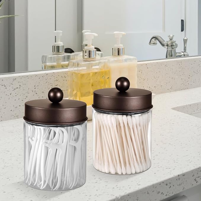 3PC Farmhouse Decor Qtip Holder Apothecary Jars Bathroom Vanity Storage - Image 5