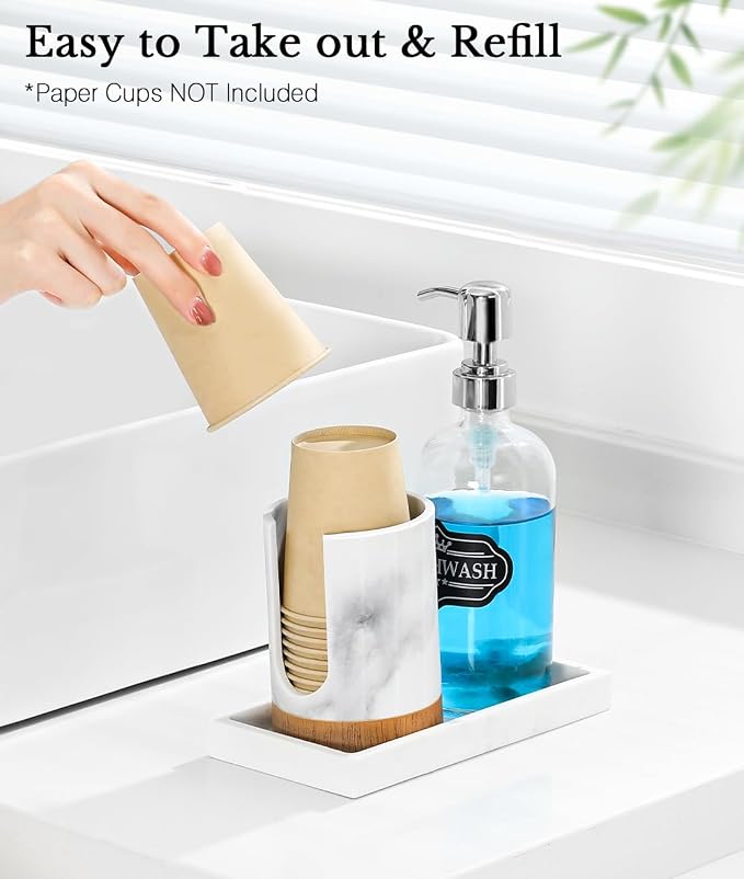 Luxspire Dixie Cup Dispenser, 5-7oz Bathroom Cup Dispenser, Marble Resin Dixie - Image 2