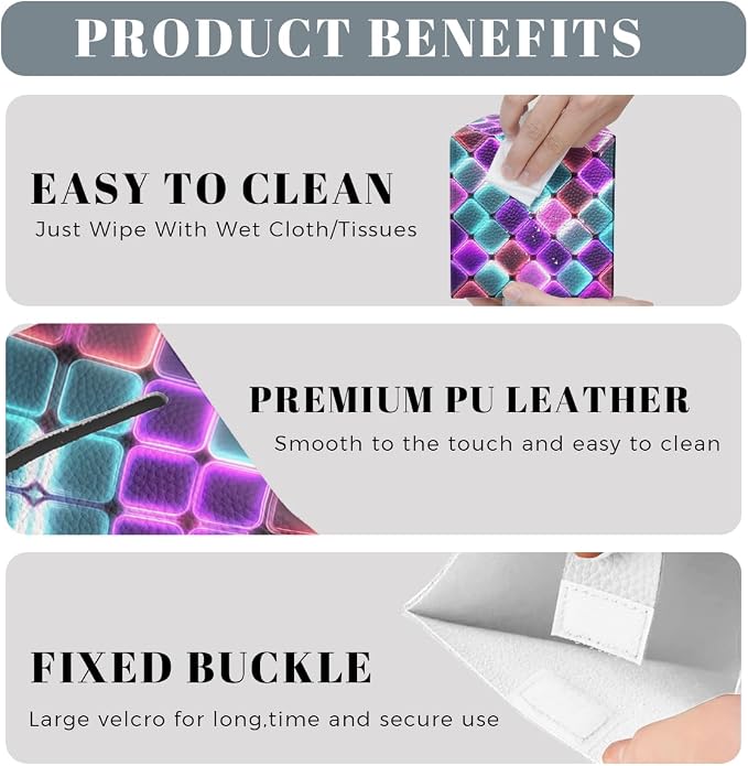 Neon Tissue Box Cover Colorful Rainbow Tiles Purple Blue Pink Leather Tissue - Image 4
