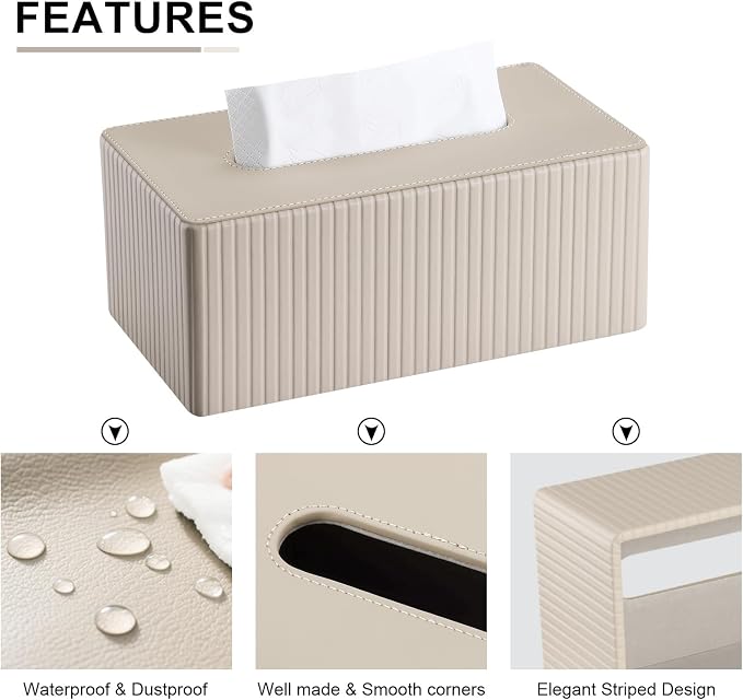 KINGFOM PU Leather Tissue Box Cover Rectangular Tissue Box Holder - Image 5