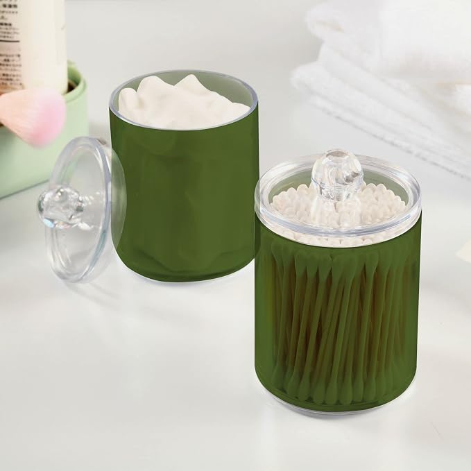 Dark Olive Green Qtip Holder Organizer Dispenser Cotton Swabs Cans Plastic Jars - Image 5