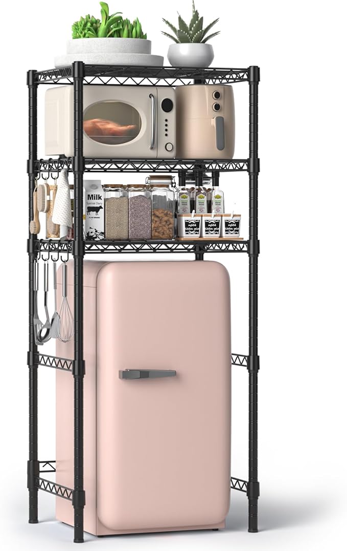 3-Tier Mini Fridge Stand, Adjustable Heavy Duty Storage Shelves, Maximizes by Hodonas