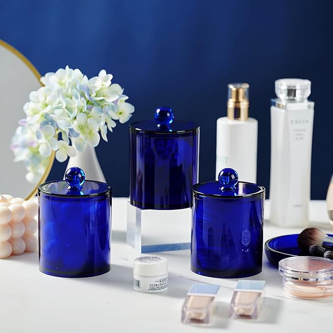 SheeChung 6-Pack Blue Acrylic Apothecary Jars - 12oz & 10oz Qtip Holder Set - - Image 3
