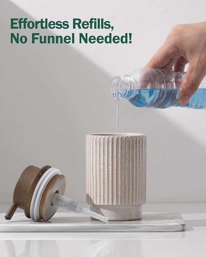 Fun Elements Ceramic Soap Dispenser, Wood Grain Plastic Soap Dispenser - Image 5