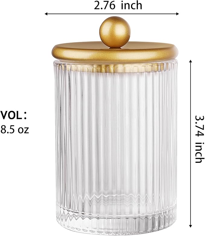 SheeChung 2-Pack Gold Ribbed Glass Qtip Holder - Image 4