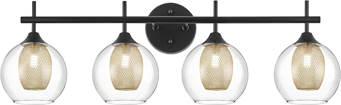 Bathroom Light Fixtures, 4-Light Black and Gold Vanity Lights Over Mirror by Audickic