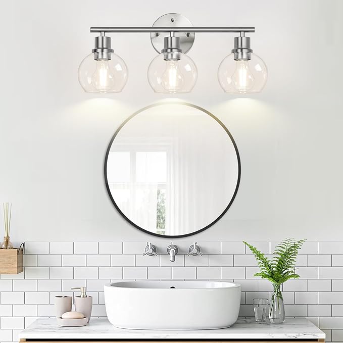 3-Light Bathroom Light Fixtures, Brushed Nickel Modern Vanity Lights Over Mirror - Image 8
