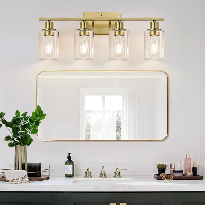 4 Light Bathroom Light Fixtures, Brass Vanity Lights - Image 5