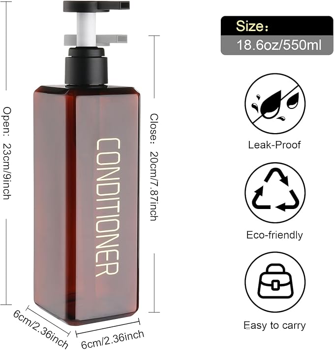 Shampoo and Conditioner Dispenser Shower Soap Bottles 3 Pack 550ml/18.6oz - Image 2