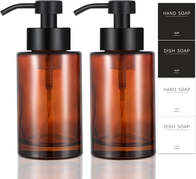 Foaming Soap Dispenser Set, 12 Oz Glass Hand Soap Dispenser by JiatuA