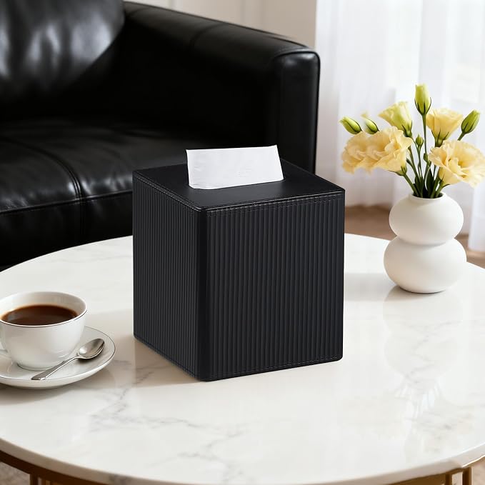 Tissue Box Cover Square with Magnetic Closure, PU Leather Tissue Box Holder - Image 2