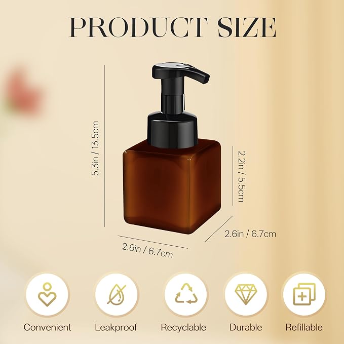 8.5 oz Foaming Soap Dispenser Plastic Foaming Pump Bottle, Refillable Dispenser - Image 3