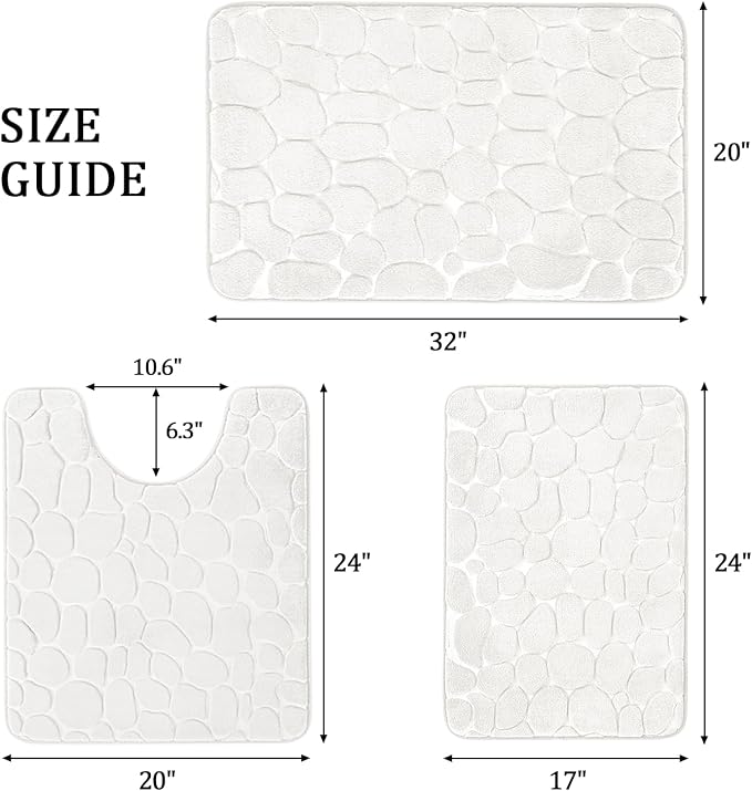 YIHOUSE Bathroom Rugs Mat Set 3 Piece White, Memory Foam Bath Mats Sets - Image 2