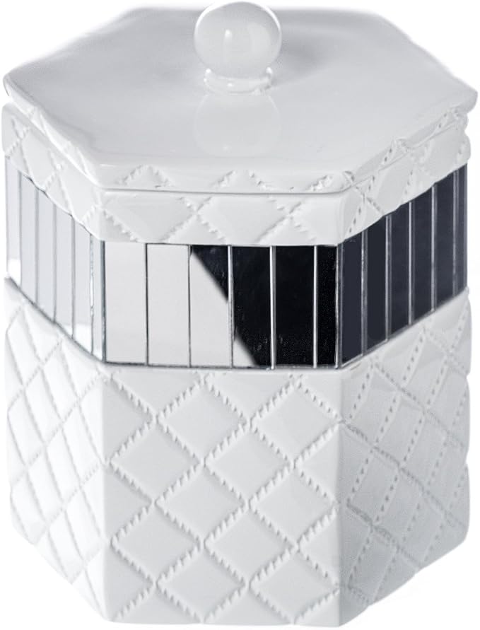Creative Scents Quilted Mirror Q-Tip Holder, Decorative Bathroom Vanity Cotton - Image 4