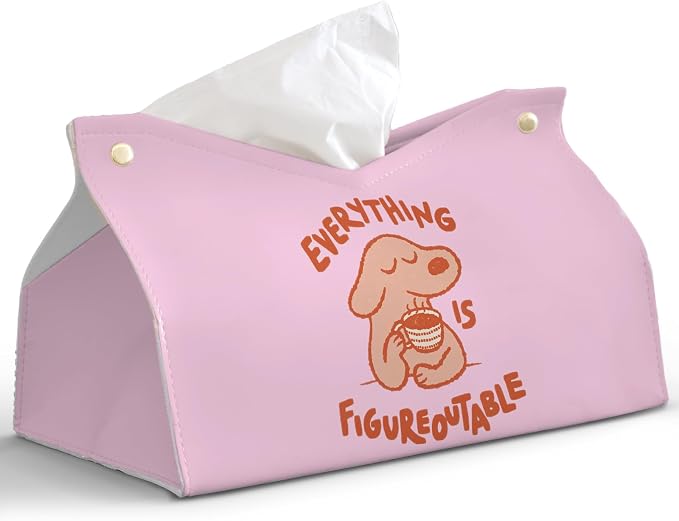Pink Cute Dog Tissue Box Cover Rectangle, Motivational Toilet Paper Box by PaJiaNi