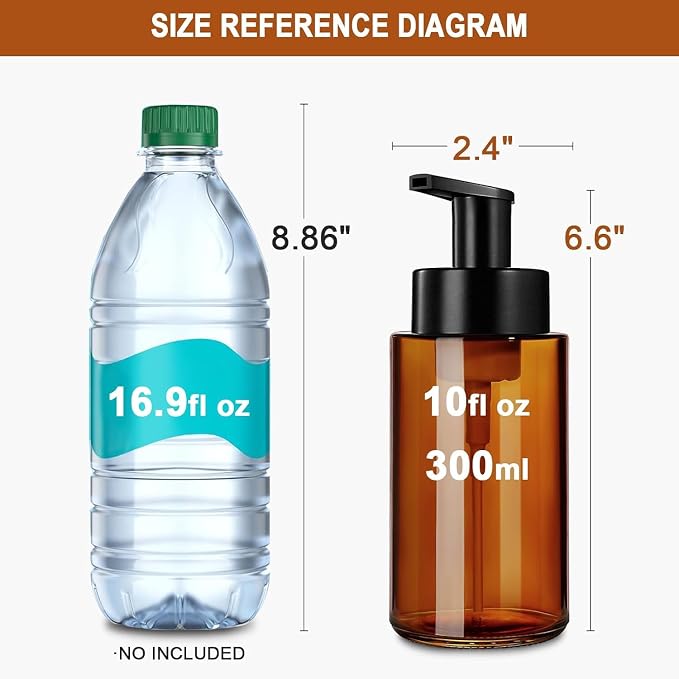 Amber Foam Soap Dispenser, 10 oz/300ml Glass Foaming Soap Dispenser, Refillable - Image 3
