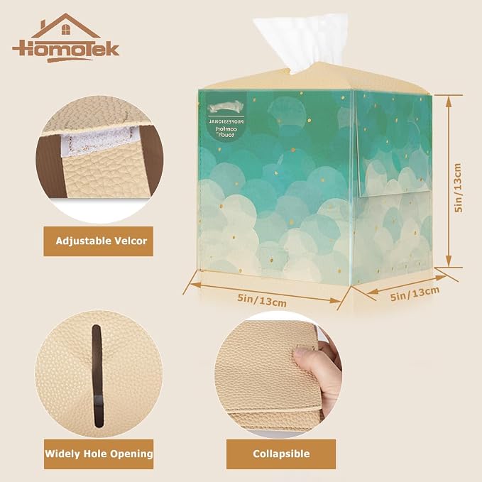 HOMOTEK 2 Pack Tissue Box Cover, Square PU Leather Tissue Holder, Decorative - Image 2