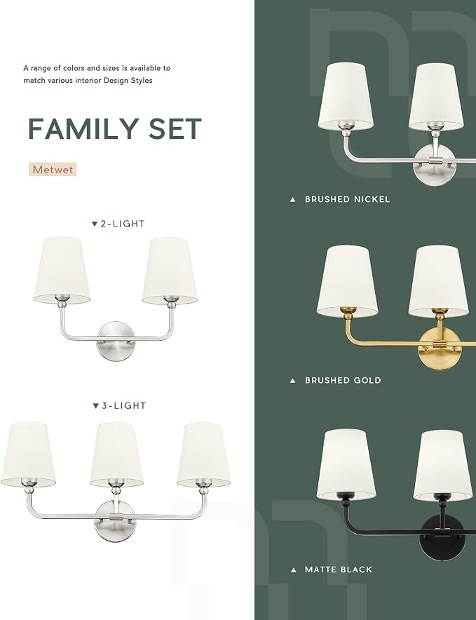 3-Light Bathroom Light Fixtures, Brushed Nickel Vanity Lights - Image 8