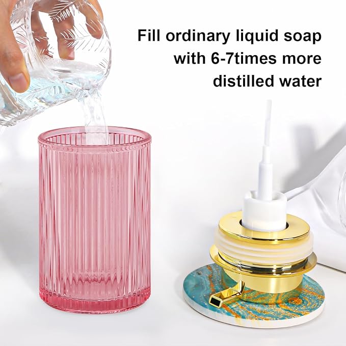 Foaming Soap Dispenser, 12 Oz Pink Glass Foam Hand Soap Dispenser, Refillable - Image 5