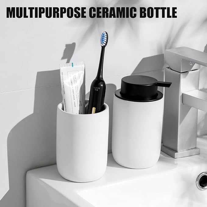 Hand Soap Dispenser for Bathroom Decro, Ceramic Liquid Pump Bottles Refillable - Image 4