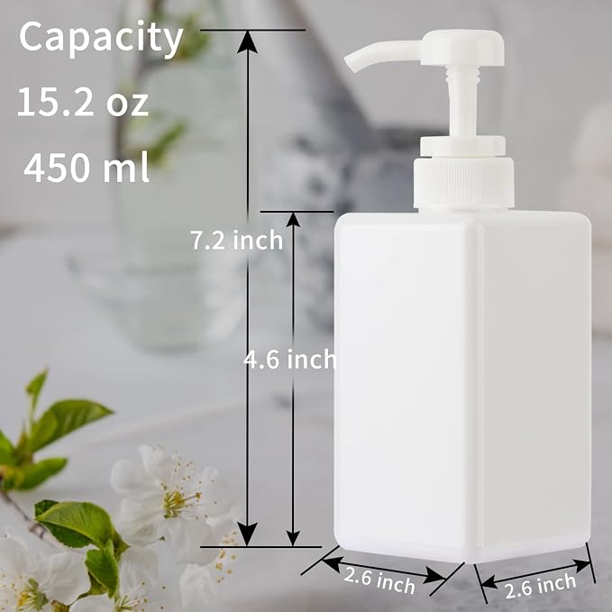 450ml Pump Bottle Dispenser Jansburg 2Pack Refillable Square Plastic Lotion - Image 3