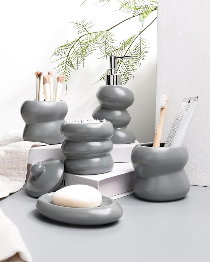 Bathroom Accessory Set 5PCS, Ceramic Bathroom Accessories Set, Irregular Shape - Image 6