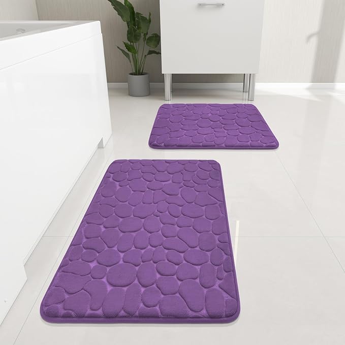 YIHOUSE Bathroom Rugs Mat Set 2 Piece Purple, Memory Foam Bath Mats Sets by YIHOUSE