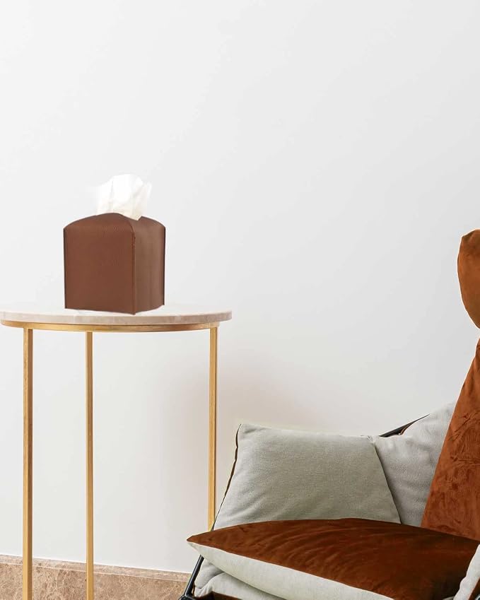 Leather Tissue Box Cover Square – Modern PU Leather Cube Tissue Box Holder - Image 6