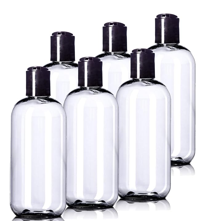 8oz Plastic Bottles BPA-Free Squeeze Clear Toiletries and Shampoo Containers by Aromine+Essentials