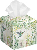 Green Leaves Hummingbird Spring Tissue Box Cover Watercolor Floral Square by HOYYU