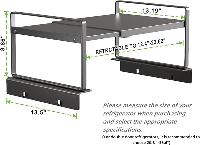 Adjustable Fridge Top Storage Rack, 12.4"-23.62" Expandable Organizer Shelf - Image 2