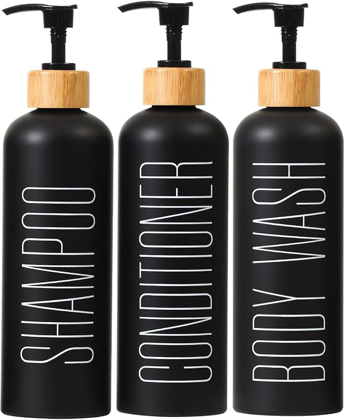 HOMCDALY 16oz 3-Pack Refillable Black Bathroom Shower Set by HOME
