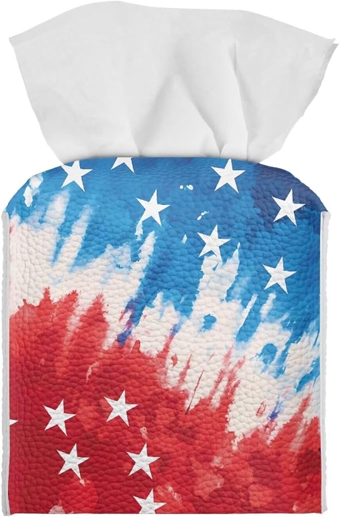 American Tie Dye Decorative Tissue Box Cover, Waterproof PU Leather Square by Pzuqiu