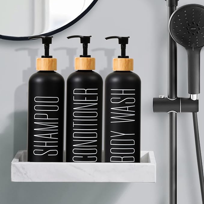 HOMCDALY 16oz 3-Pack Refillable Black Bathroom Shower Set - Image 4