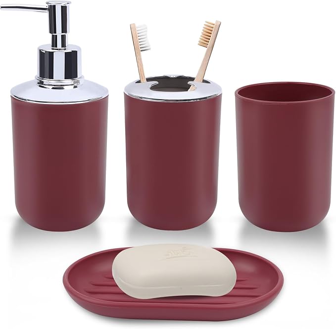 4 Piece Bathroom Accessories Set, Plastic Bathroom Accessory Set, Toothbrush by LGURT