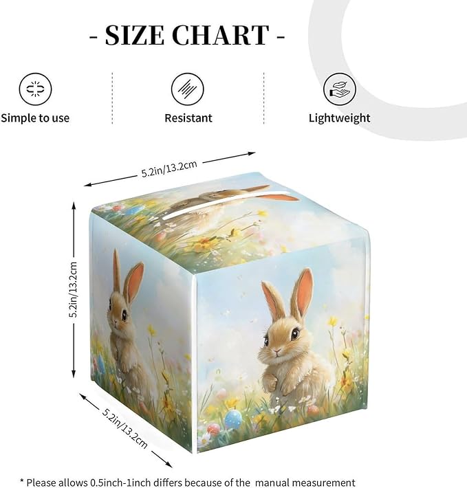 Buuny Tissue Box Cover Easter Leather Tissue Box Holder Square Facial Paper - Image 2