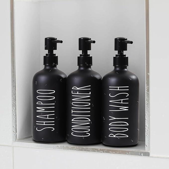 HOMCDALY Shampoo and Conditioner Dispenser Set of 3, 21oz Shower Soap Bottles - Image 6